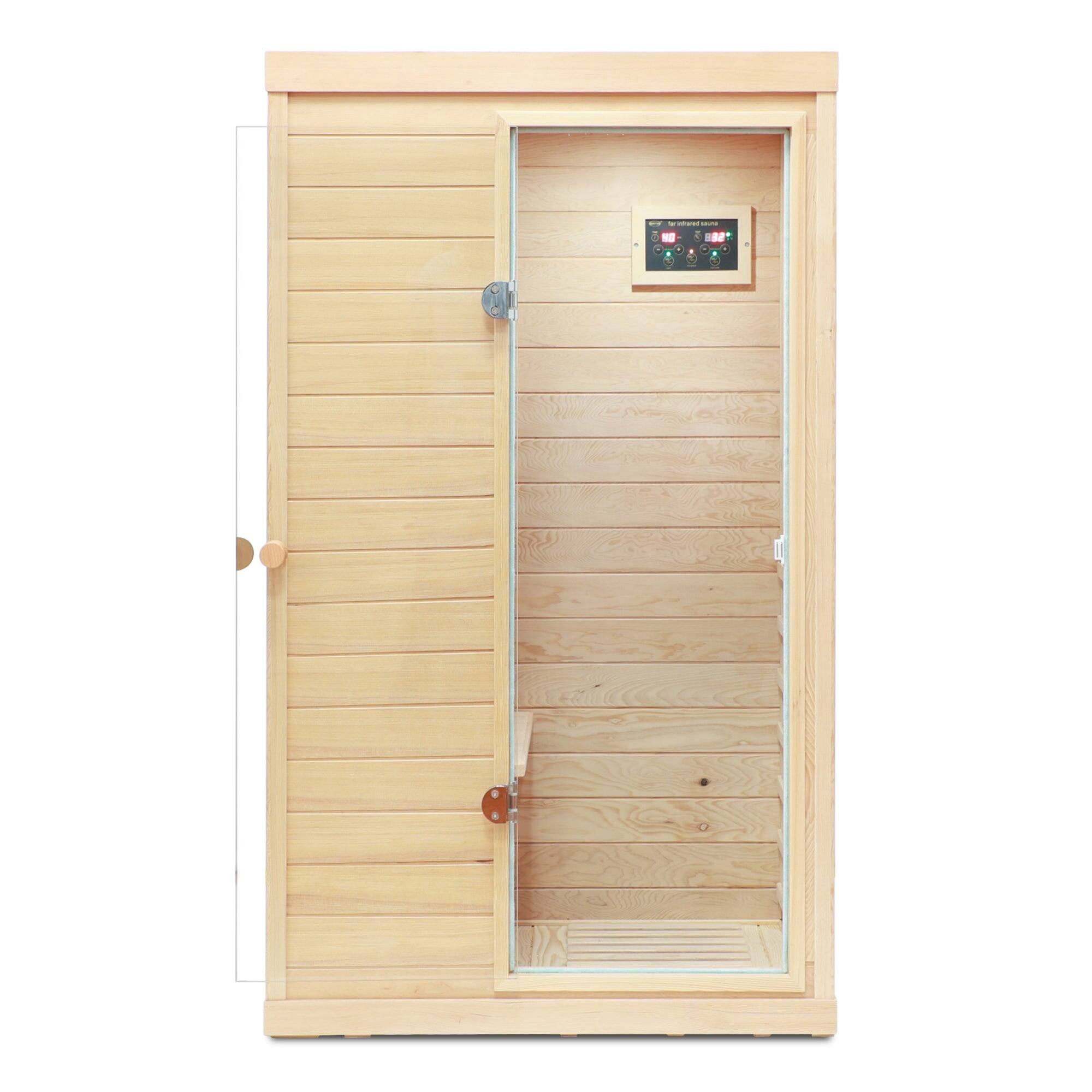 Alt View 5. Boyel Living - One Person Indoor Hemlock Infrared Sauna Room with Right Side Glass Door - Natural.
