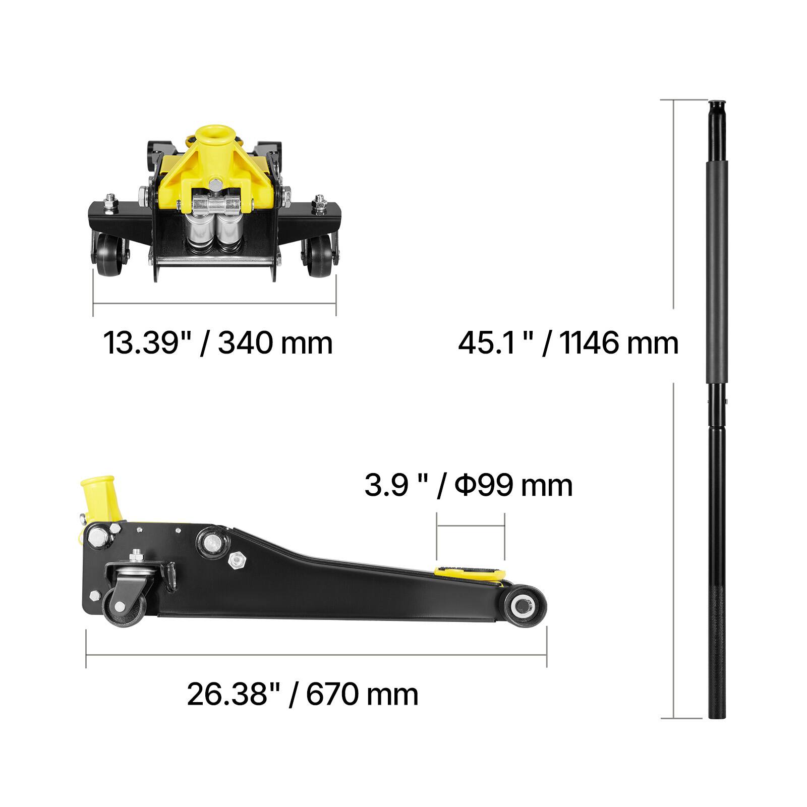 13.39" / 340 mm  
45.1" / 1146 mm  
3.9" / 99 mm  
26.38" / 670 mm