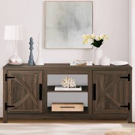 Ihomeadore - 58" Farmhouse TV Stand with Open Storage Shelves and Cabinets for TV up to 65" - Brown