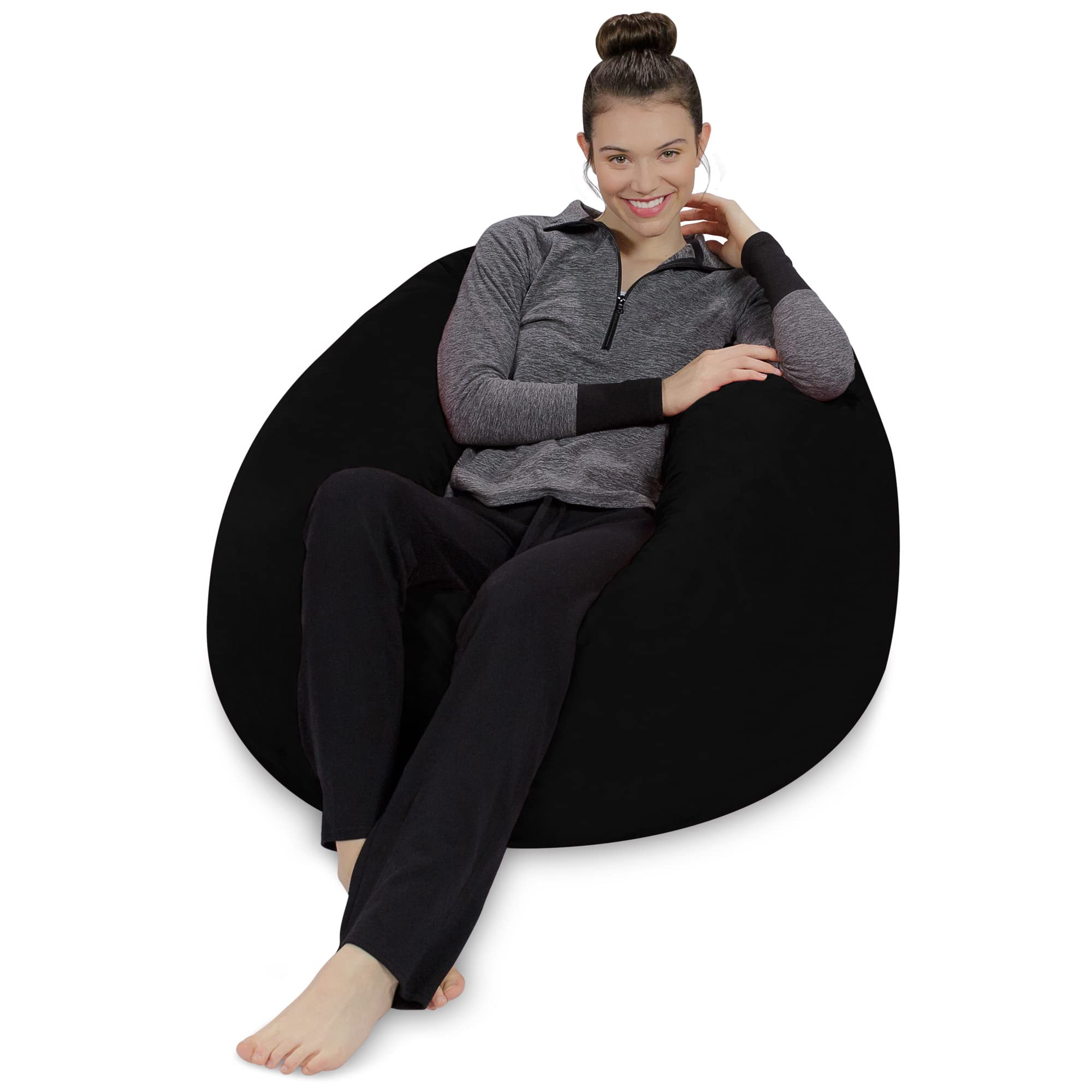 Back. PO3TICJUNKI3 - Bean Bag Chair Plush Ultra Soft Memory Foam With Microsuede Cover Stuffed Filled Furniture And Accessories - Micro Suede - Dark Green.