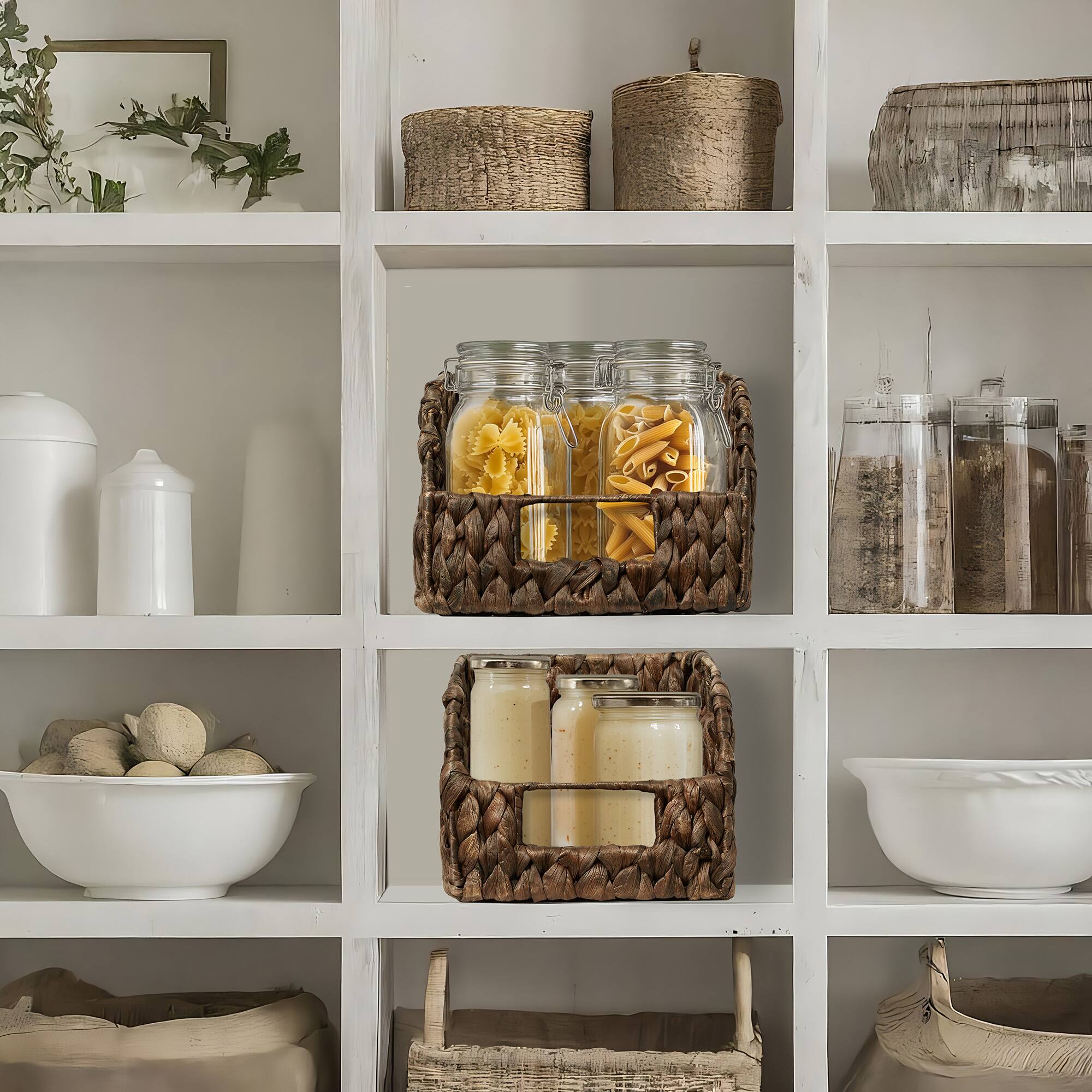 Alt View 1. Casafield - 2pk Water Hyacinth Kitchen Pantry Basket Bins with Handles - Espresso - Hyacinth.
