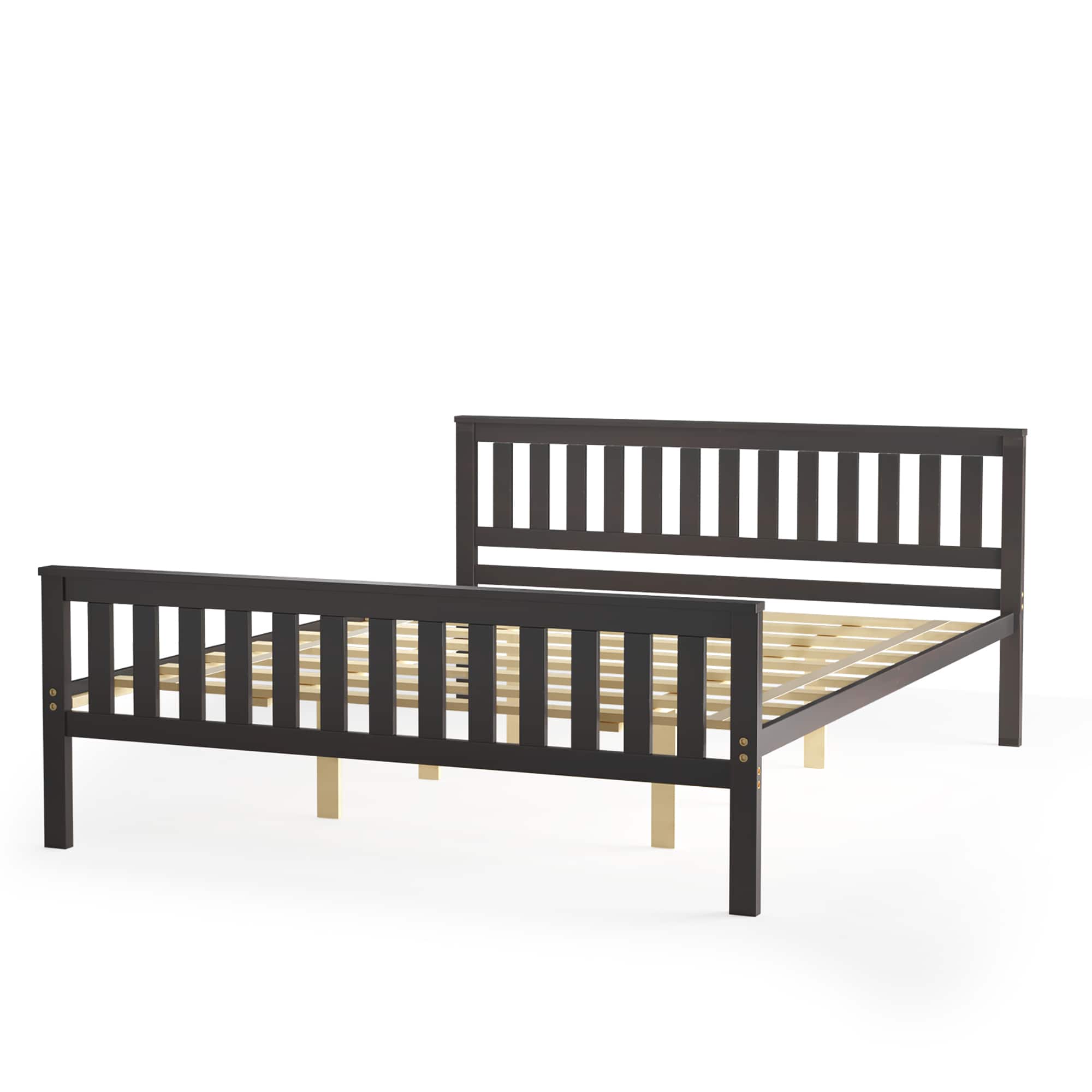 Costway - Queen Wood Platform Bed with Headboard and Footboard Mattress Foundation - Brown