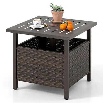 Front. Costway - Costway Outdoor Side Table with 1.93" Umbrella Hole Zinc-iron Alloy Tabletop for Poolside - Coffee.