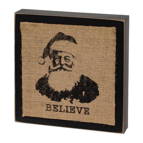 Left. BreeBe - Stamped Burlap Santa Box Sign 2 Asstd. - Brown, Black.