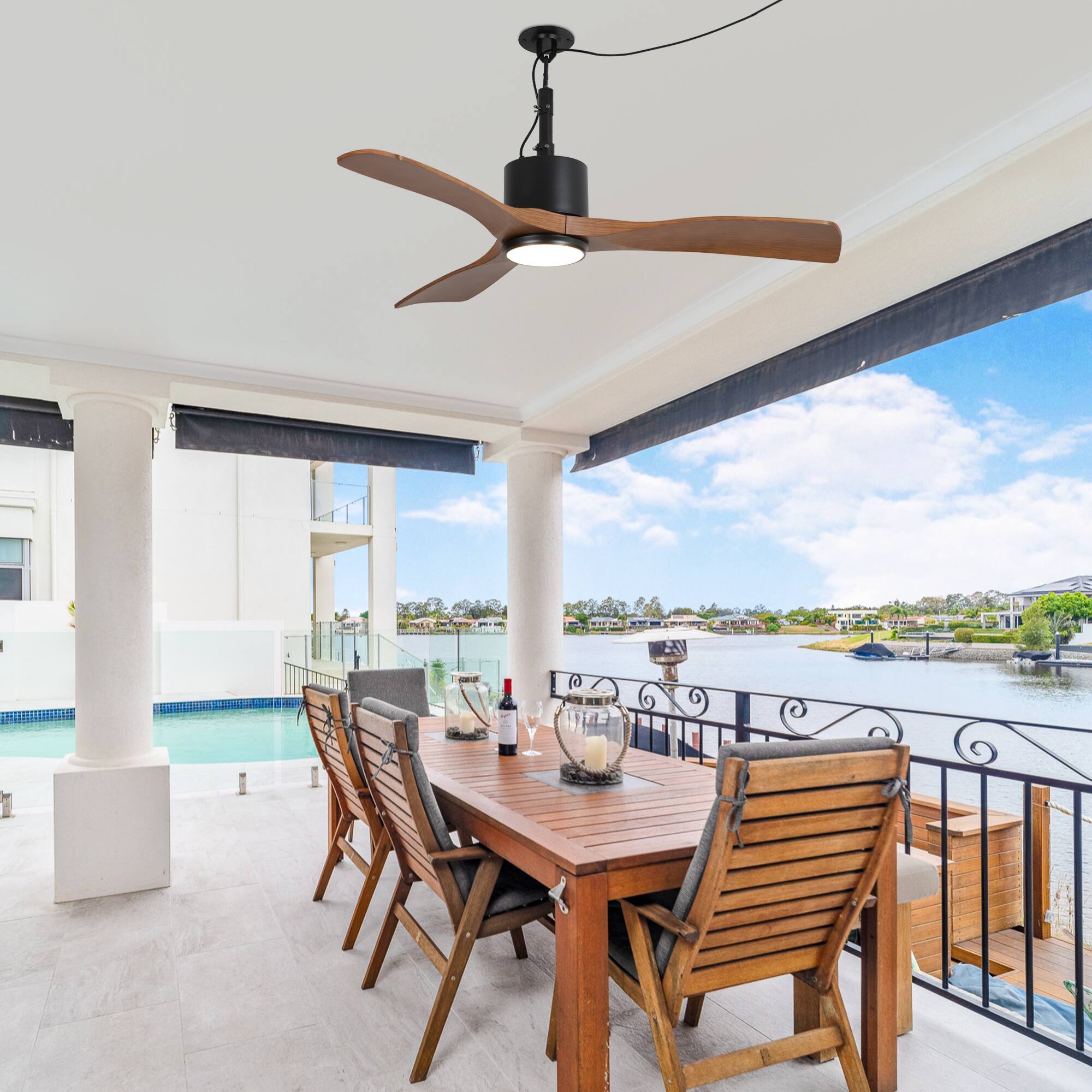 Alt View 7. Parrot Uncle - 42" Classic Waterproof Wet Outdoor Gazebo Hook Ceiling Fan with Light and Plug in - Brown.