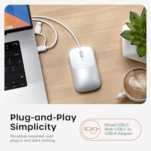 Plug-and-Play Simplicity  
No setup required—just plug in and start clicking.  
Wired USB-C With USB-C to USB-A Adapter