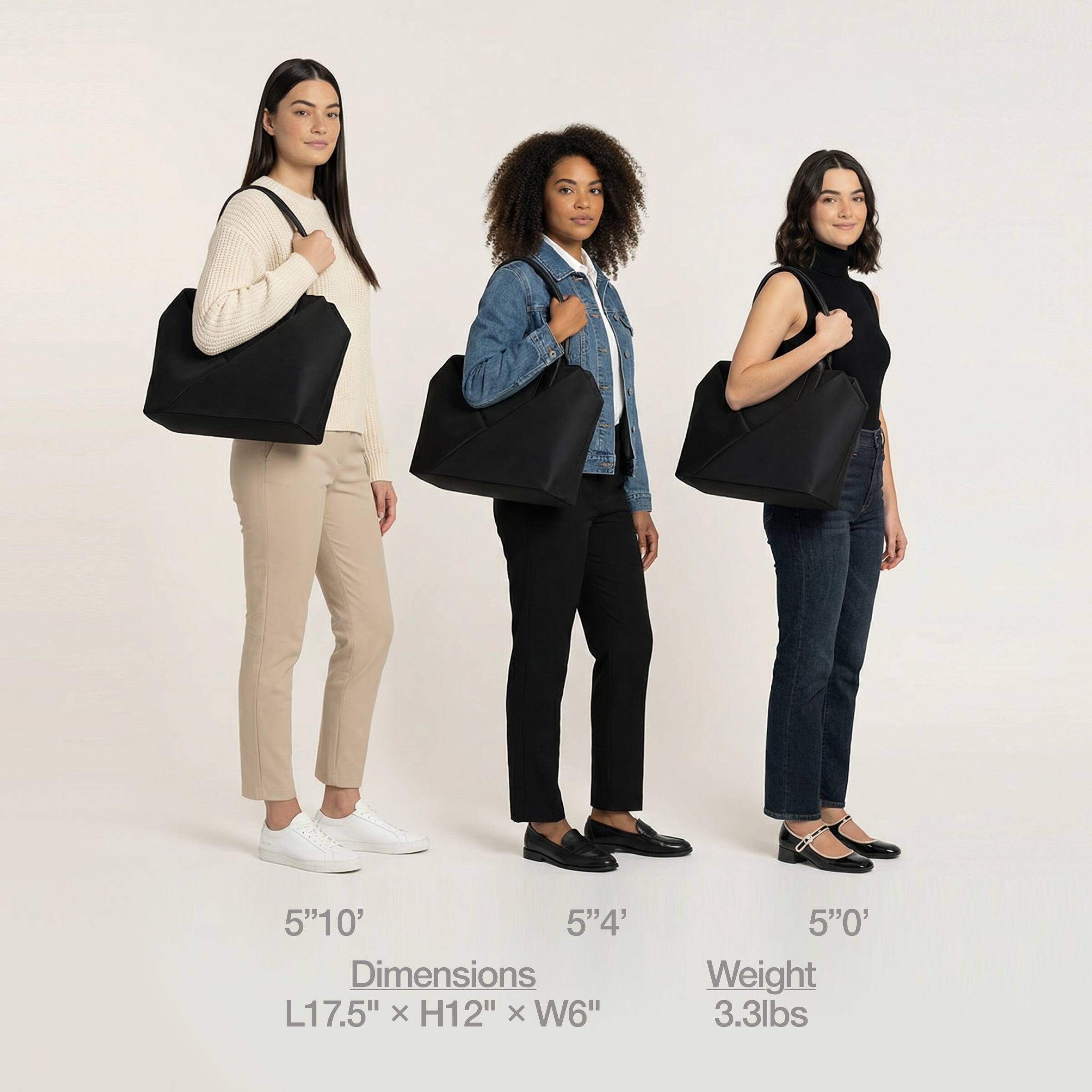 5'10"  
5'4"  
5'0"  

Dimensions: L17.5" x H12" x W6"  
Weight: 3.3lbs