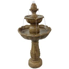 Sunnydaze - Blooming Flower Resin Outdoor 2-Tier Water Fountain - Light Brown