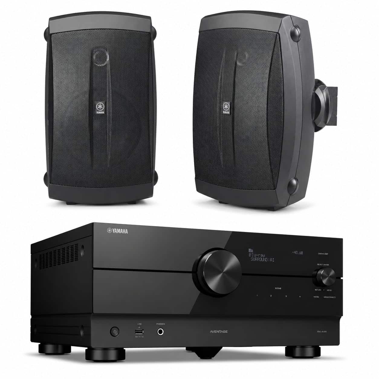 Yamaha - RX-A4A 7.2 AV Receiver with NS-AW150BL Speakers - Black