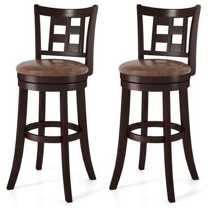 Front. Costway - Costway Set of 2 Bar Stools 30" Swivel Bar Chairs with Footrest, Lattice Backrest - Coffee & Brown.