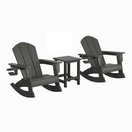 WestinTrends - Malibu 3-Piece Kids Rocking Chair With Cup Holder and Square Side Table Set - Gray