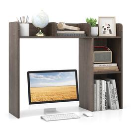 Costway - Desk Bookshelf Desktop Storage Shelf for Monitors up to 27" with Anti-tip Kits Gray - Oak