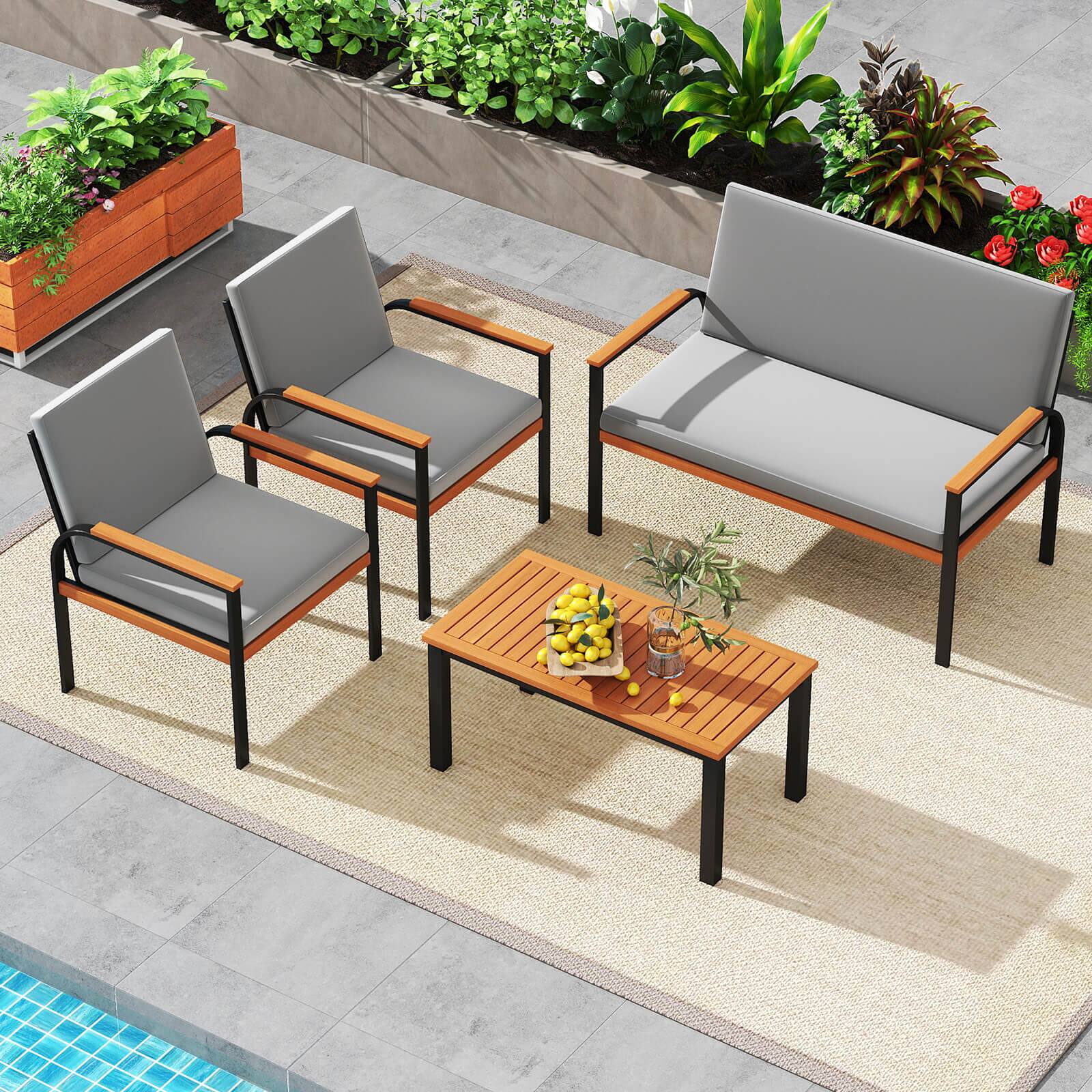 Alt View 4. Costway - Costway 8 Piece Patio Furniture Set with Coffee Table, Loveseat & 4 Single Chairs for Porch - Gray.