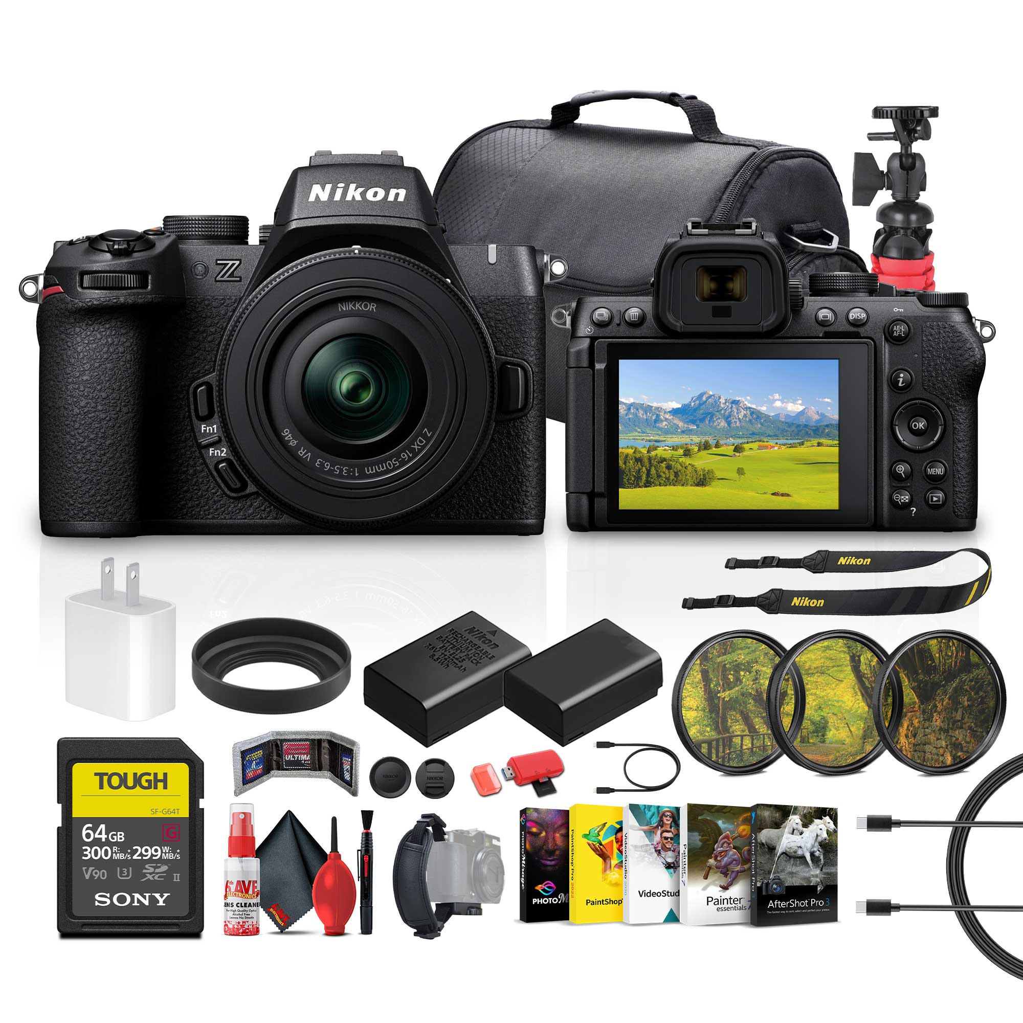 Nikon Z NIKKOR I 16-50mm 1:3.5-6.3  
Nikon S  
Nikon TOUGH AFO  
SF-G64T 64GB  
300 M  
299 sas  
V90 U E  
SONY  
FAVE  
SF CMRA  
VideoStud  
Painter  
AfterShot Pro  
VOA