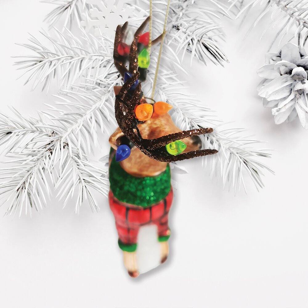 Left. OrnamentallyYou - Festive Reindeer Glass Christmas Ornament Figurine - Multi-colored.