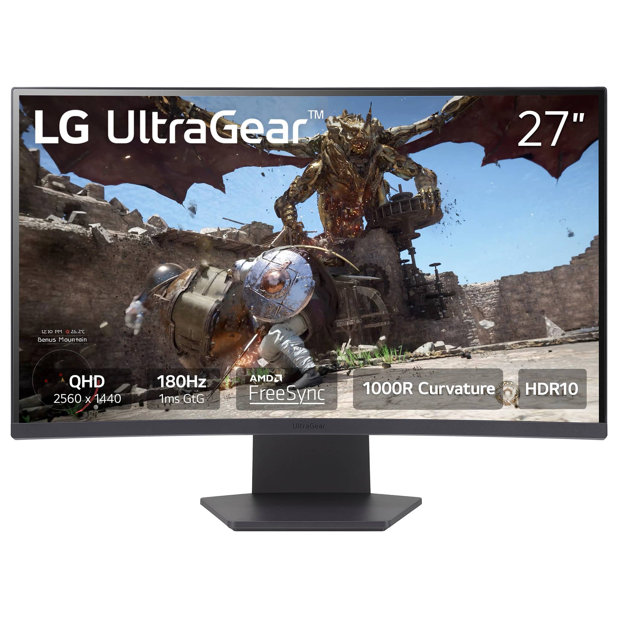 LG - UltraGear 27" QHD 180Hz 1ms AMD FreeSync Gaming Monitor with HDR10 (HDMI, DisplayPort) - Black - Front_Zoom