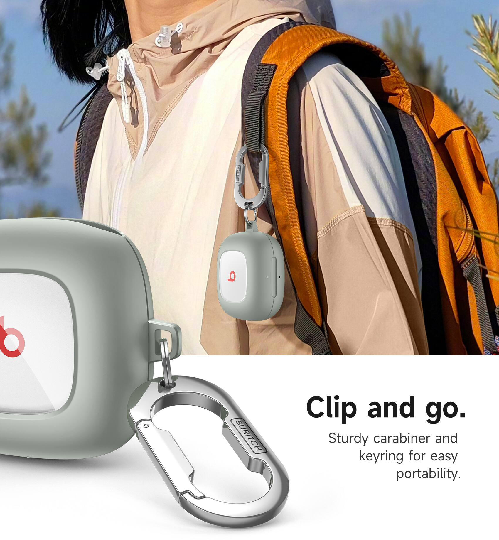 SURITCH Clip and go. Sturdy carabiner and keyring for easy portability.