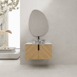 Loheer - 30 inch wall mounted bathroom vanity ceramic art sink with artificial stone top - Light Oak