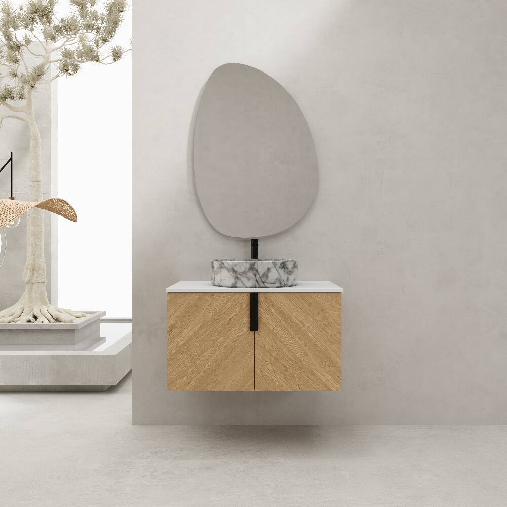 Front. Loheer - Loheer 30 inch wall mounted bathroom vanity ceramic art sink with artificial stone top Light Oak - Light Oak.