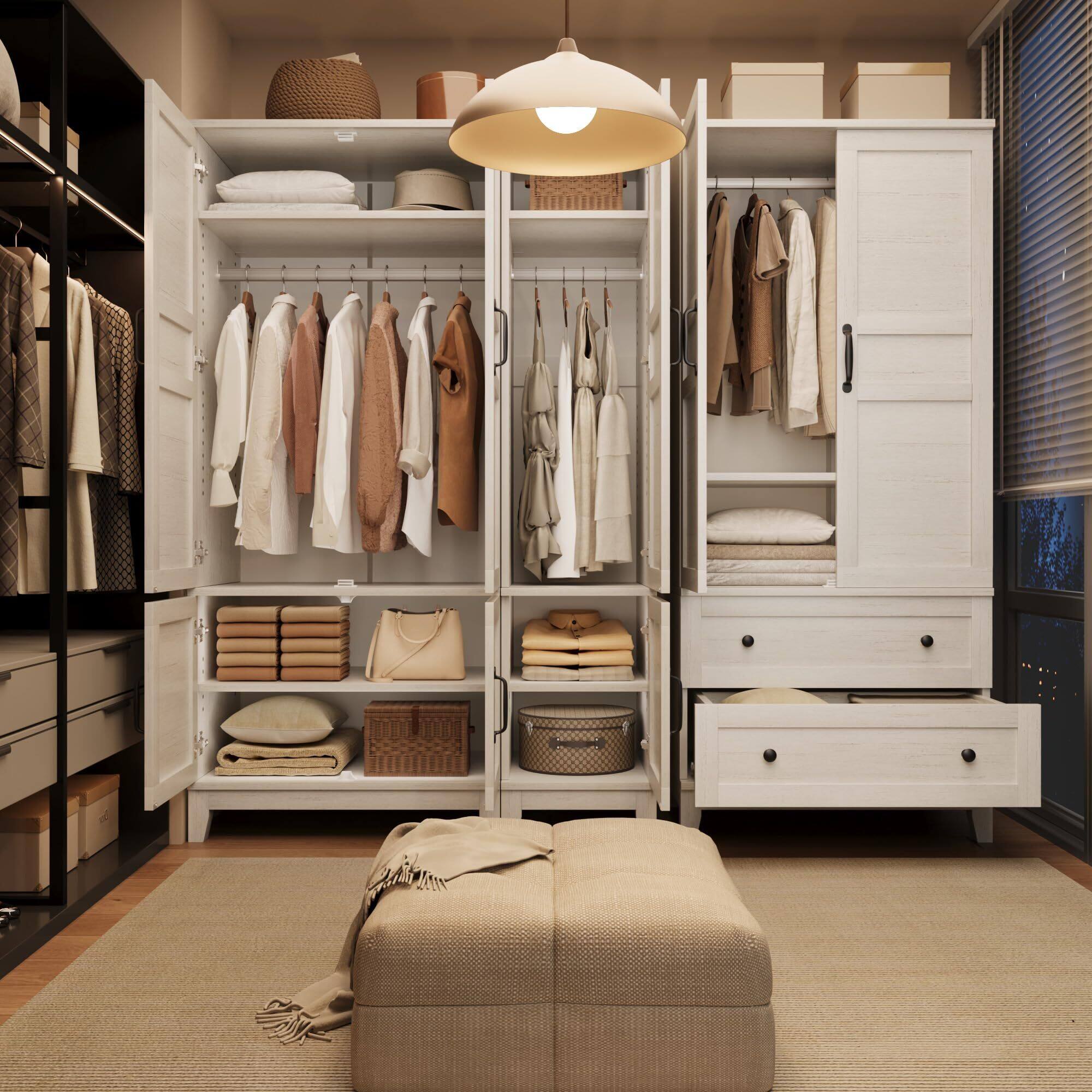 Alt View 5. Acekool - Armoire Wardrobe Closet with 2 Doors,72" Wooden Wardrobe Cabinet with Hanging Rod, Narrow Tall Clothing Armoire Cabinet - White.