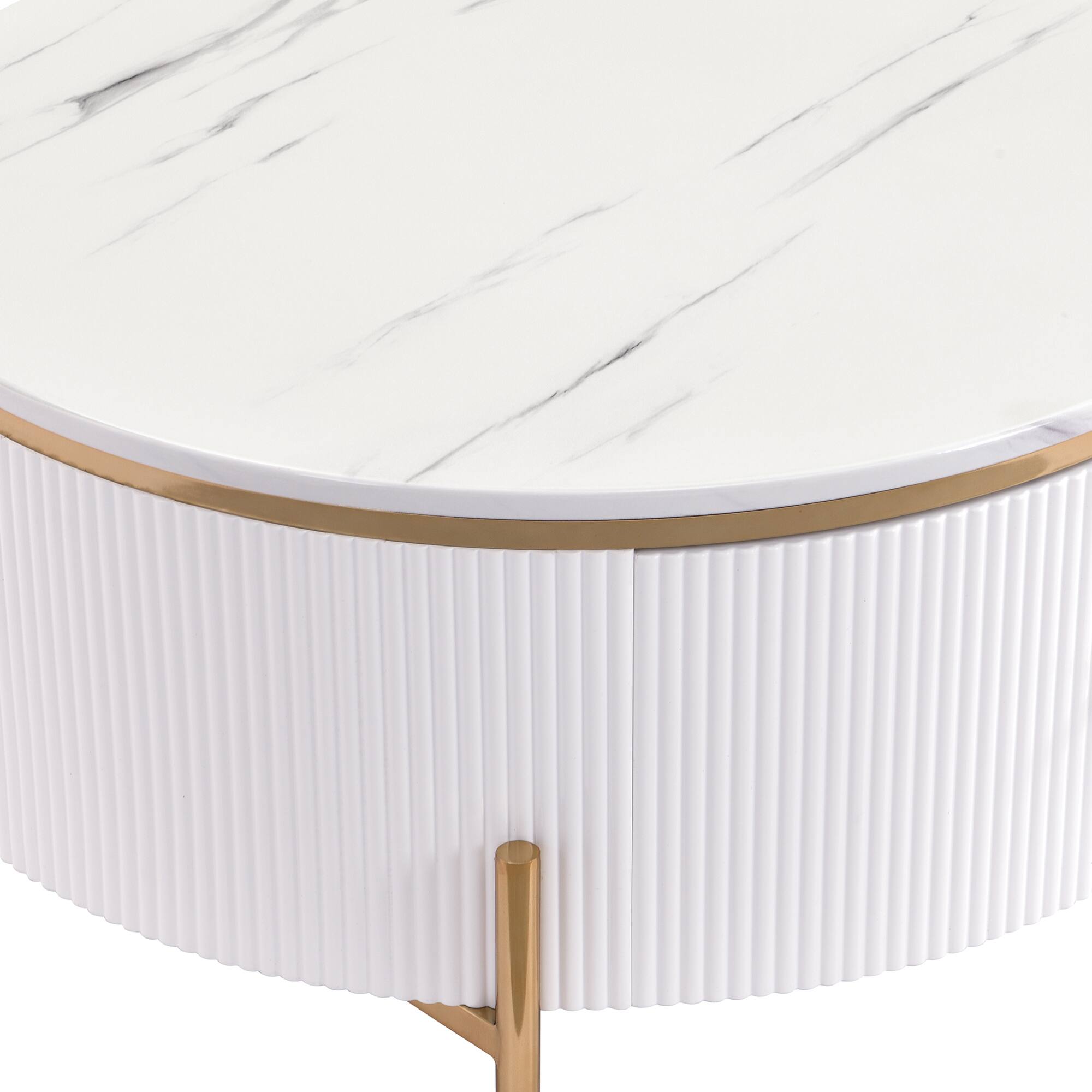 Alt View 4. GOODSILO - Contemporary Round Coffee Table with Dual Large Drawers for Enhanced Living Room Storage and Style - White.