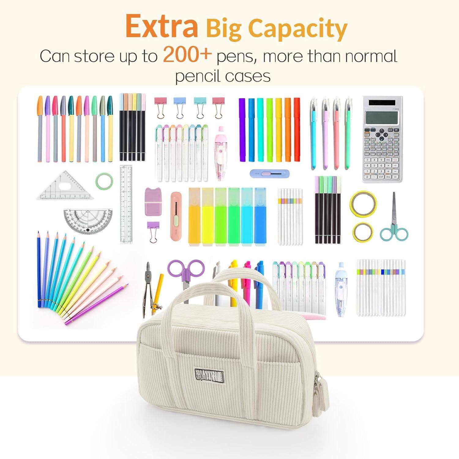 Extra Big Capacity  
Can store up to 200+ pens, more than normal pencil cases