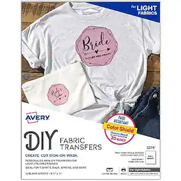 Avery - Heat Iron On Transfer Paper for Light Fabrics, 8.5" x 11" (3275) - White