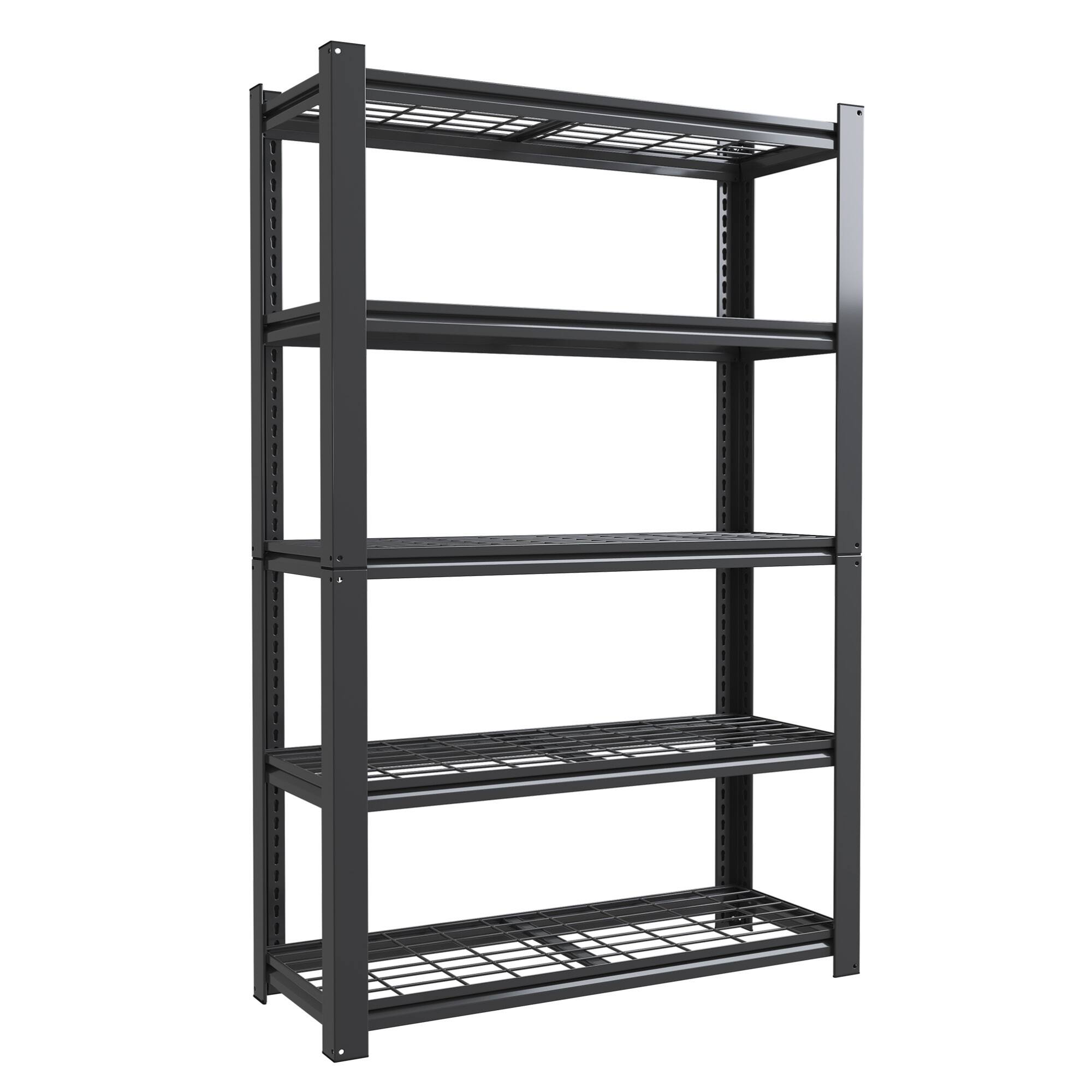Angle. GOODSILO - Heavy-Duty 5-Tier Adjustable Steel Shelving Unit with 2000 Lbs Capacity for Garage and Pantry Storage - Black.