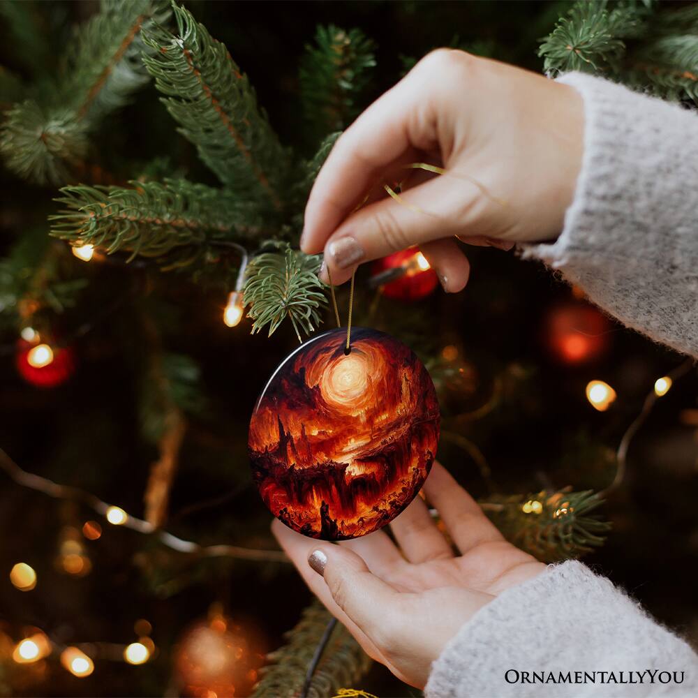 Alt View 1. OrnamentallyYou - Fiery Hellscape Dantes Inferno Ceramic Ornament Painting Halloween Gift And Decor - Multi-colored.