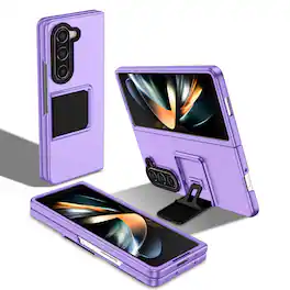 Dteck - Case for Samsung Galaxy Z Fold 6 Built-in Foldable Kickstand Slim Fit Non-Slip Shockproof Rugged Cover - Purple