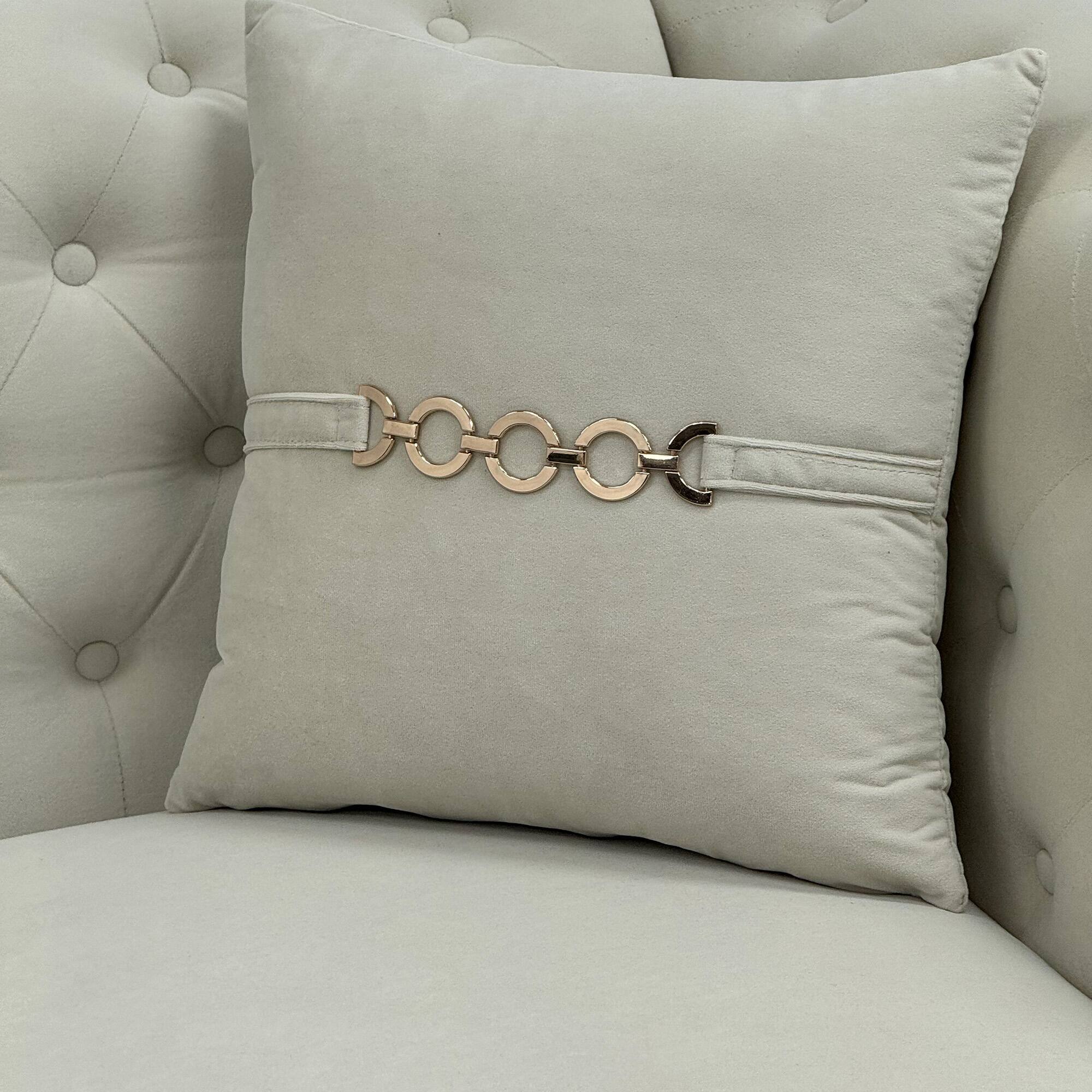 Alt View 2. Anysun - 82.7" Velvet 3-Seat Chesterfield Sofa with Gold Legs - Modern Tufted Design, Includes 2 Pillows. - Camel.