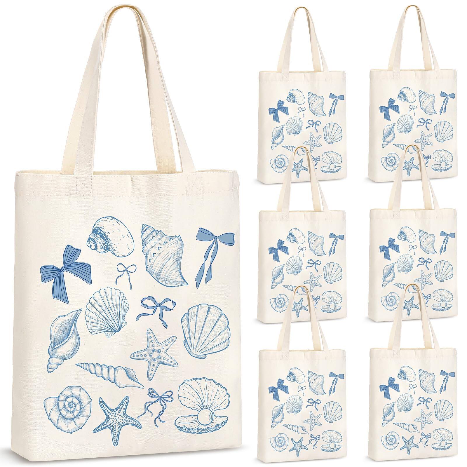 Paradigms Interiors - 6 Blue Bow Starfish And Seashell Bags Party Summer Beach Bridesmaid Tote For Last Toast On The Coast Bachel - Default