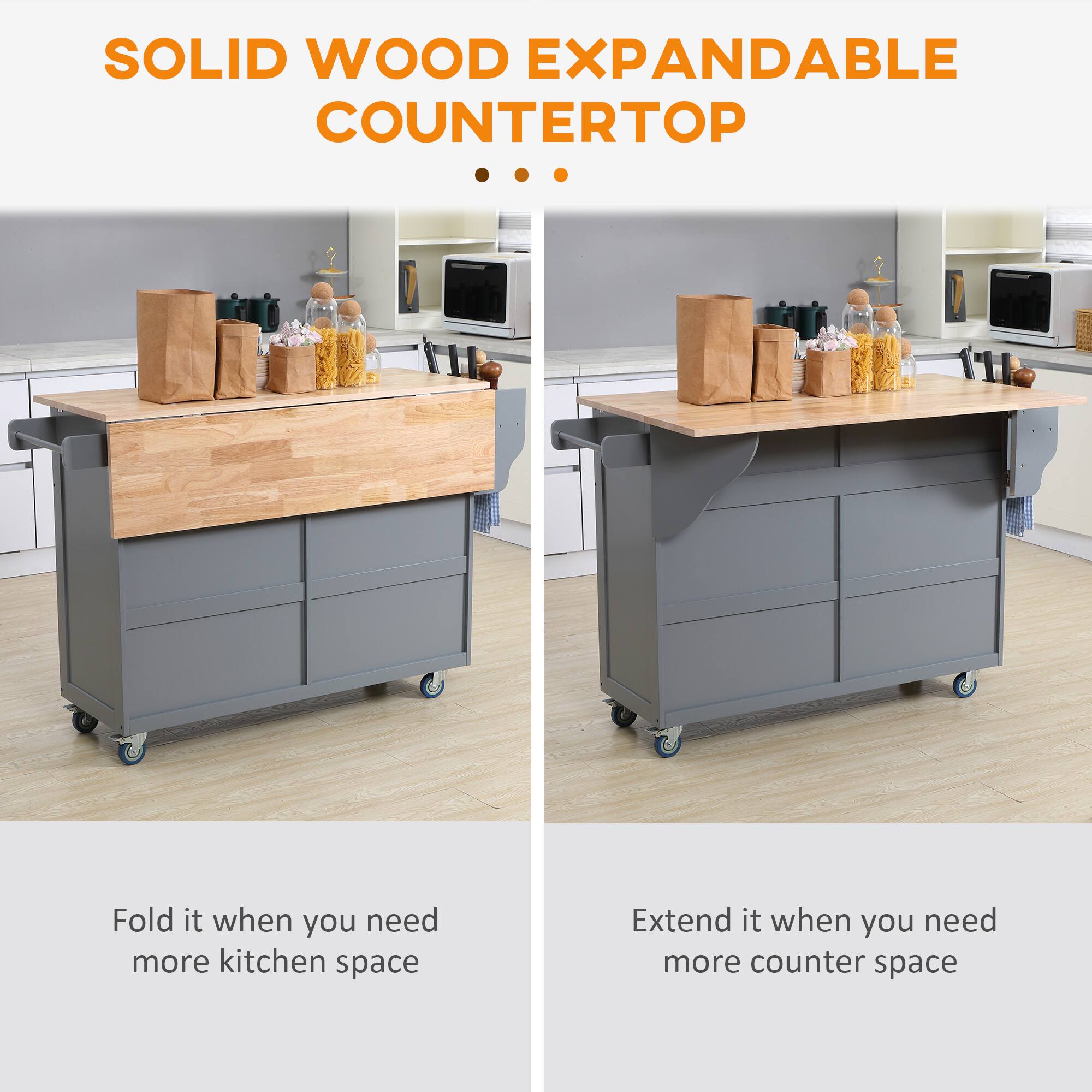 SOLID WOOD EXPANDABLE COUNTERTOP

Fold it when you need more kitchen space
Extend it when you need more counter space