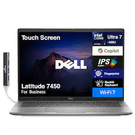 Dell - Latitude 7450 Laptop 14.0 WUXGA (Intel Ultra 7 165U , 16GB LPDDR5X, 1TB M.2 PCIe SSD, Win 11 Pro) w/USB Hub - Aluminum Titan Grey