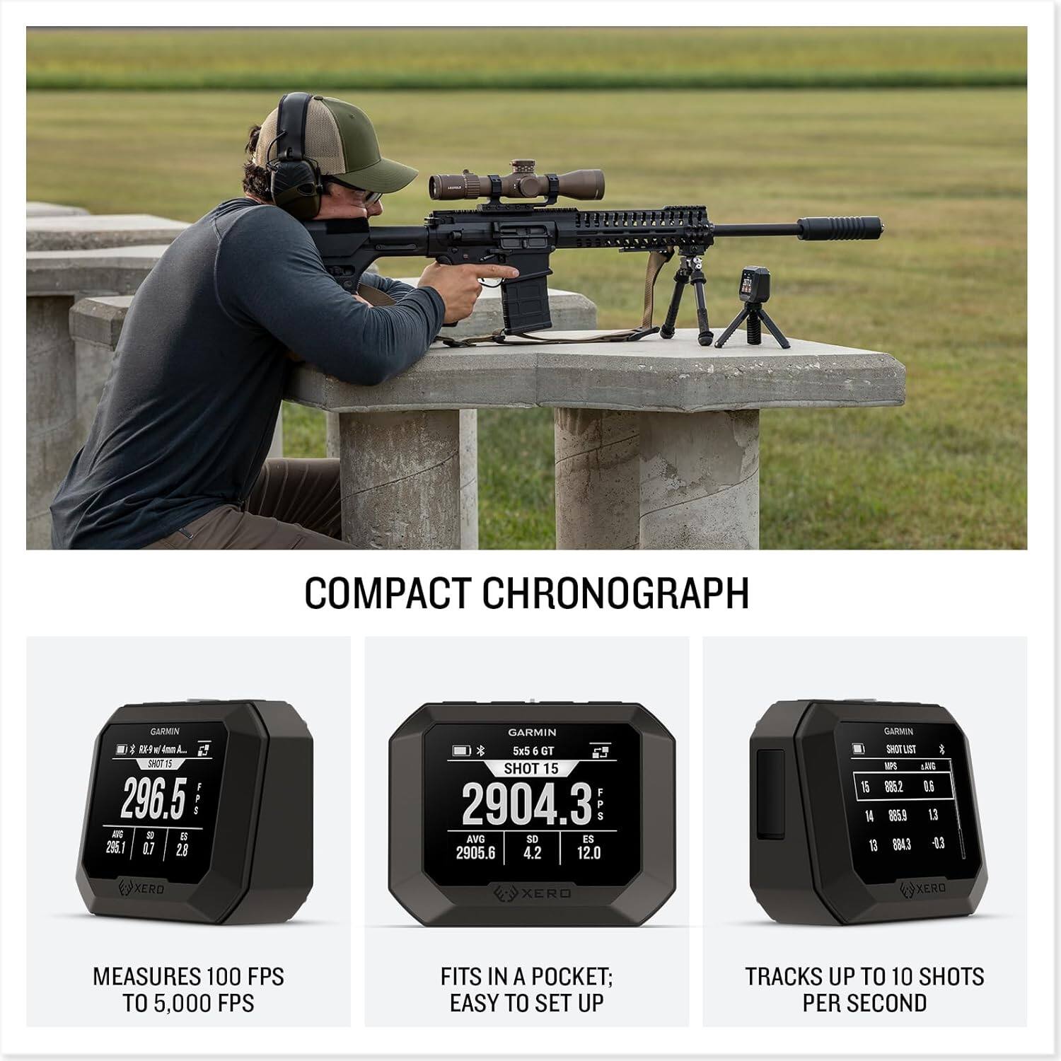COMPACT CHRONOGRAPH

- MEASURES 100 FPS TO 5,000 FPS
- FITS IN A POCKET; EASY TO SET UP
- TRACKS UP TO 10 SHOTS PER SECOND