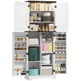 Homcom - Tall Kitchen Pantry Cabinet with Motion Sensor Light - White