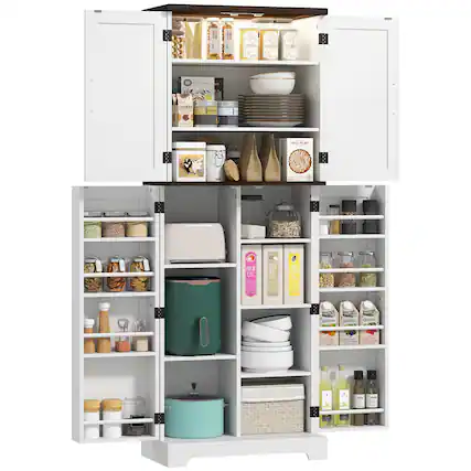 Sure, here is the corrected and grouped text from the image:
**Top Shelf:**
- CUMIN
- CUMIN
- CUMIN
**Second Shelf:**
- Fiber One
- CHUNKY
- APPLE PIE MAX
**Third Shelf:**
- (Image of a dog with a bone)
**Fourth Shelf:**
- (Stack of plates)
**Fifth Shelf:**
- (Various spices and seasonings)
**Sixth Shelf:**
- (Various spices and seasonings)
**Left Side:**
- (Various spices and seasonings)
**Middle Shelf:**
- PALM OIL
- COCO OIL
- SUNFLOWER OIL
**Right Side:**
- (Various spices and seasonings)
**Bottom Shelf:**
- (Various spices and seasonings)
**Additional Items:**
- (Various kitchen appliances and containers)