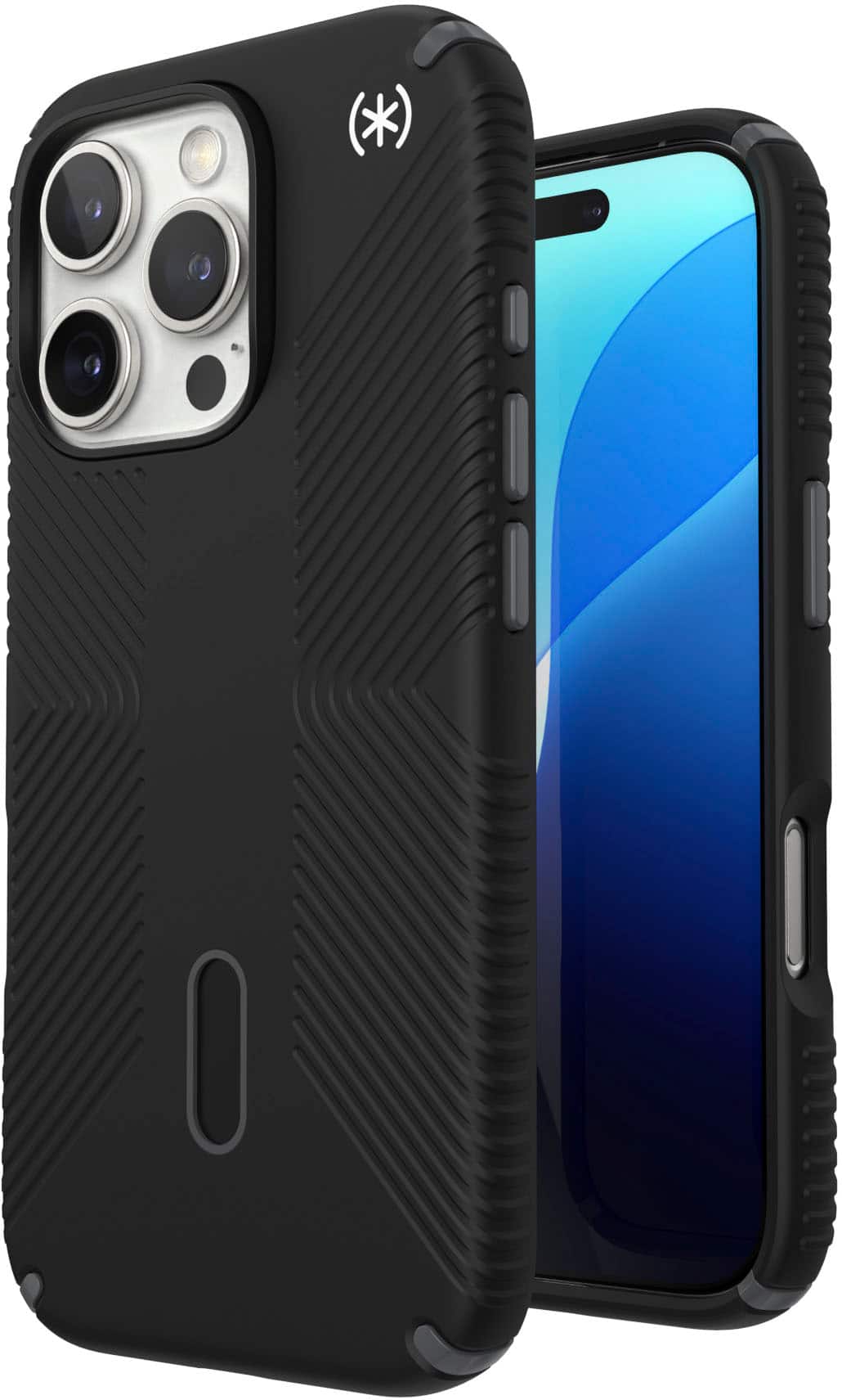 Angle. Speck - Presidio2 Grip ClickLock Case with MagSafe for Apple iPhone 16 Pro - Black.