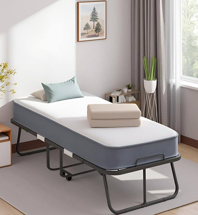 Angle. Circus Cirle - Folding Bed with Mattress for Adults - grey.