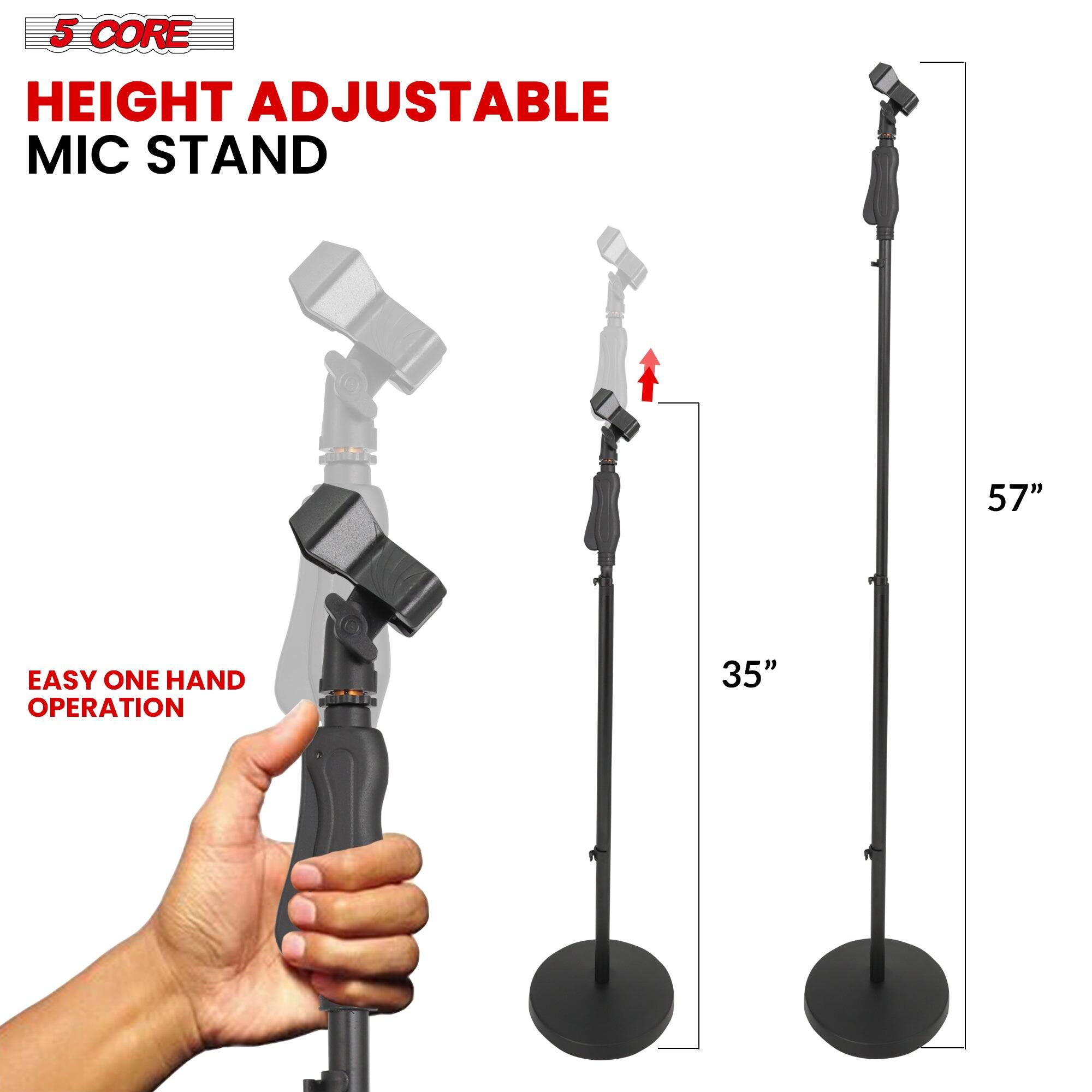 5 CORE HEIGHT ADJUSTABLE MIC STAND, EASY ONE HAND OPERATION, 35", 57"
