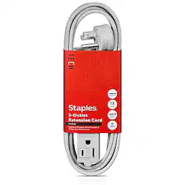 Staples TECH - 8' Extension Cord, 3-Outlet, 16 AWG, Gray (ST22131-CC) - Gray/Silver