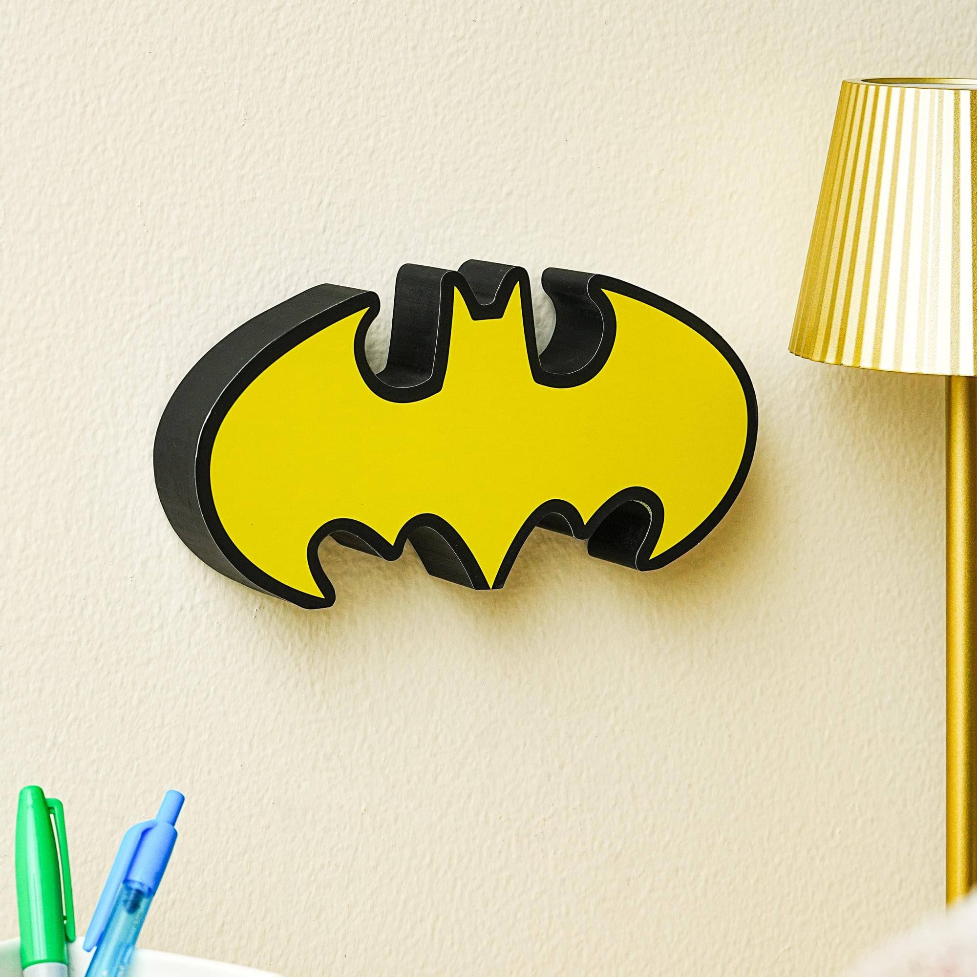Alt View 4. DC Universe - DC Comics Batman Emblem Die-Cut Wooden Wall Art Sign | 4 x 8 Inches - Yellow.