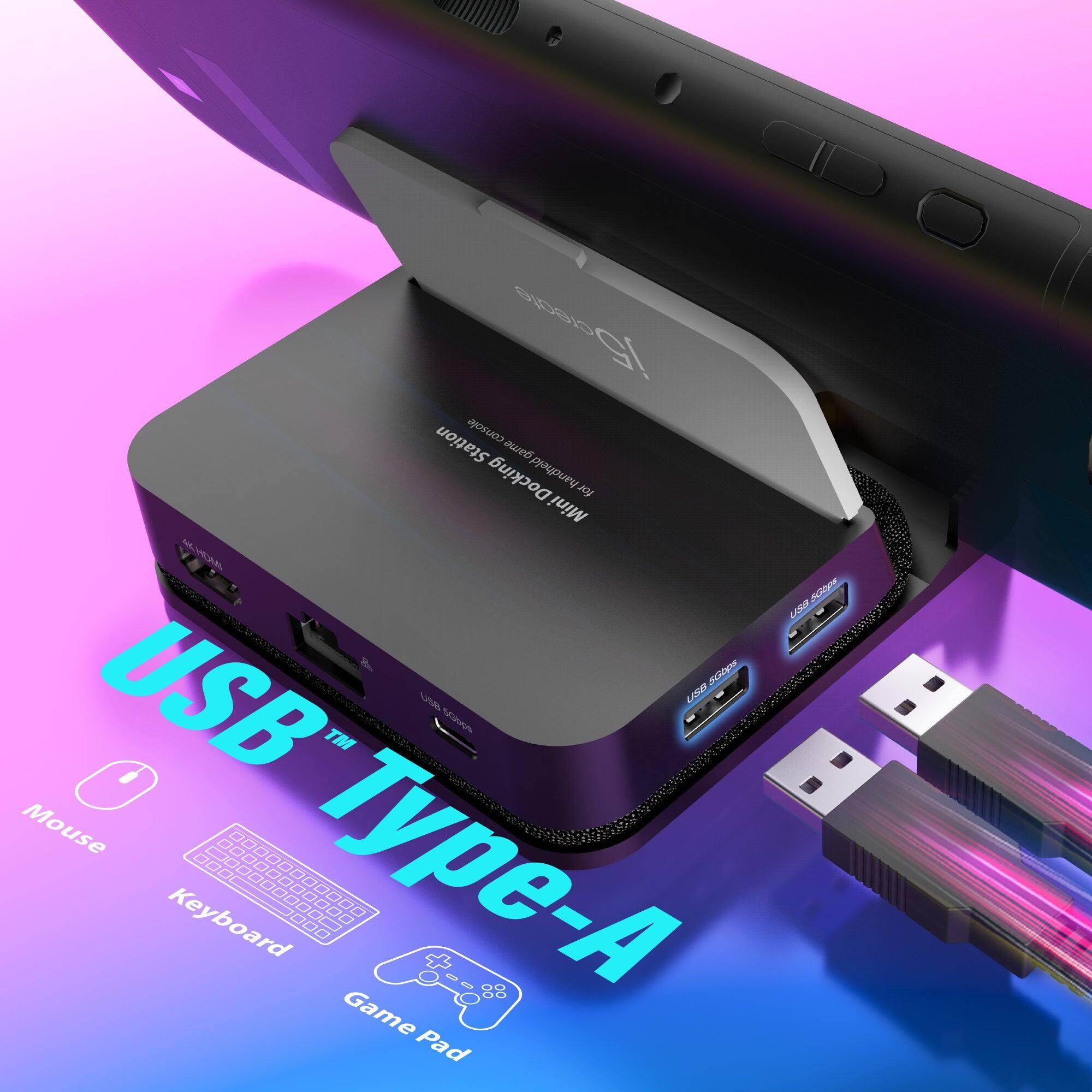 j5cects Station console game Docking handheld for Mini 4K HOMI USB 5Gops USB 5Gops USB TM use 500000 Mouse Type-A Keyboard Game Pad