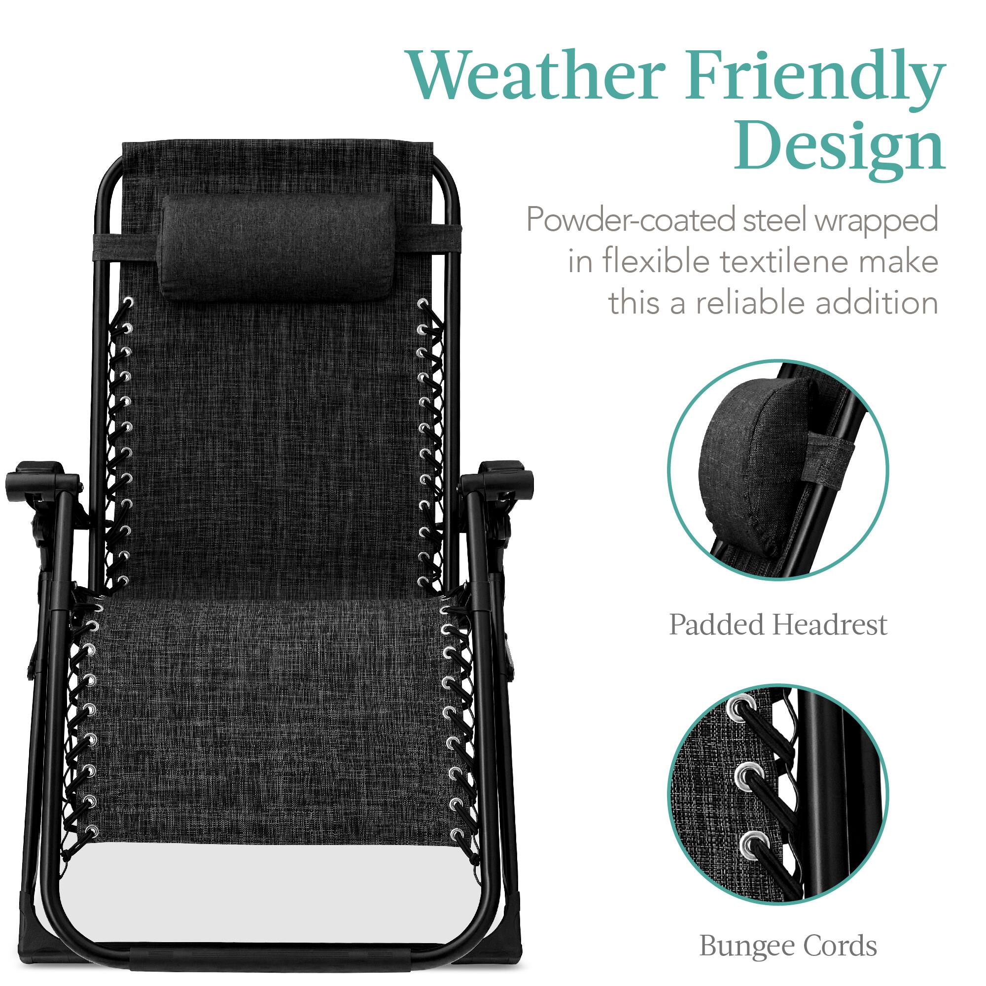 Weather Friendly Design

Powder-coated steel wrapped in flexible textilene make this a reliable addition

Padded Headrest

Bungee Cords