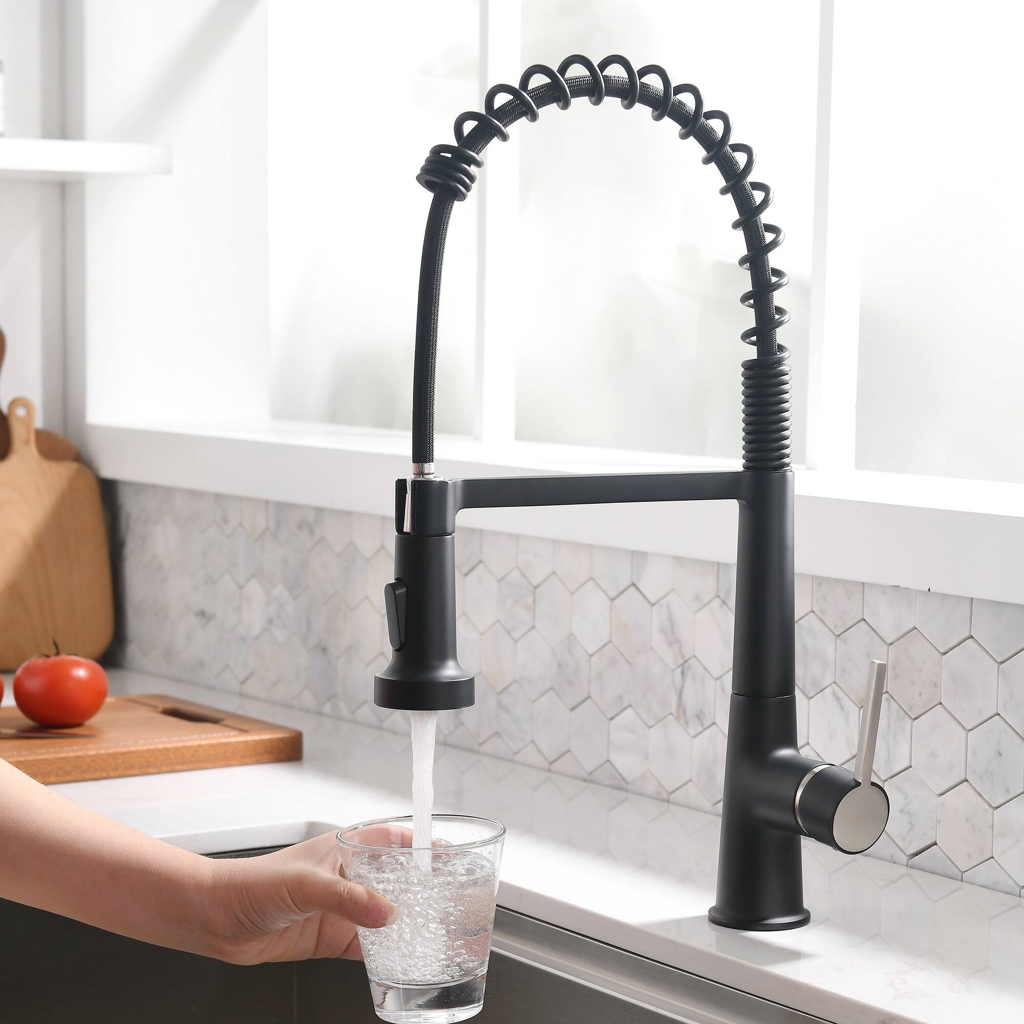 Alt View 7. Boyel Living - Matte Black 2 Spray Patterns 1.8 GPM Single Handle No Sensor Pull Down Sprayer Kitchen Faucet - Matte Black.