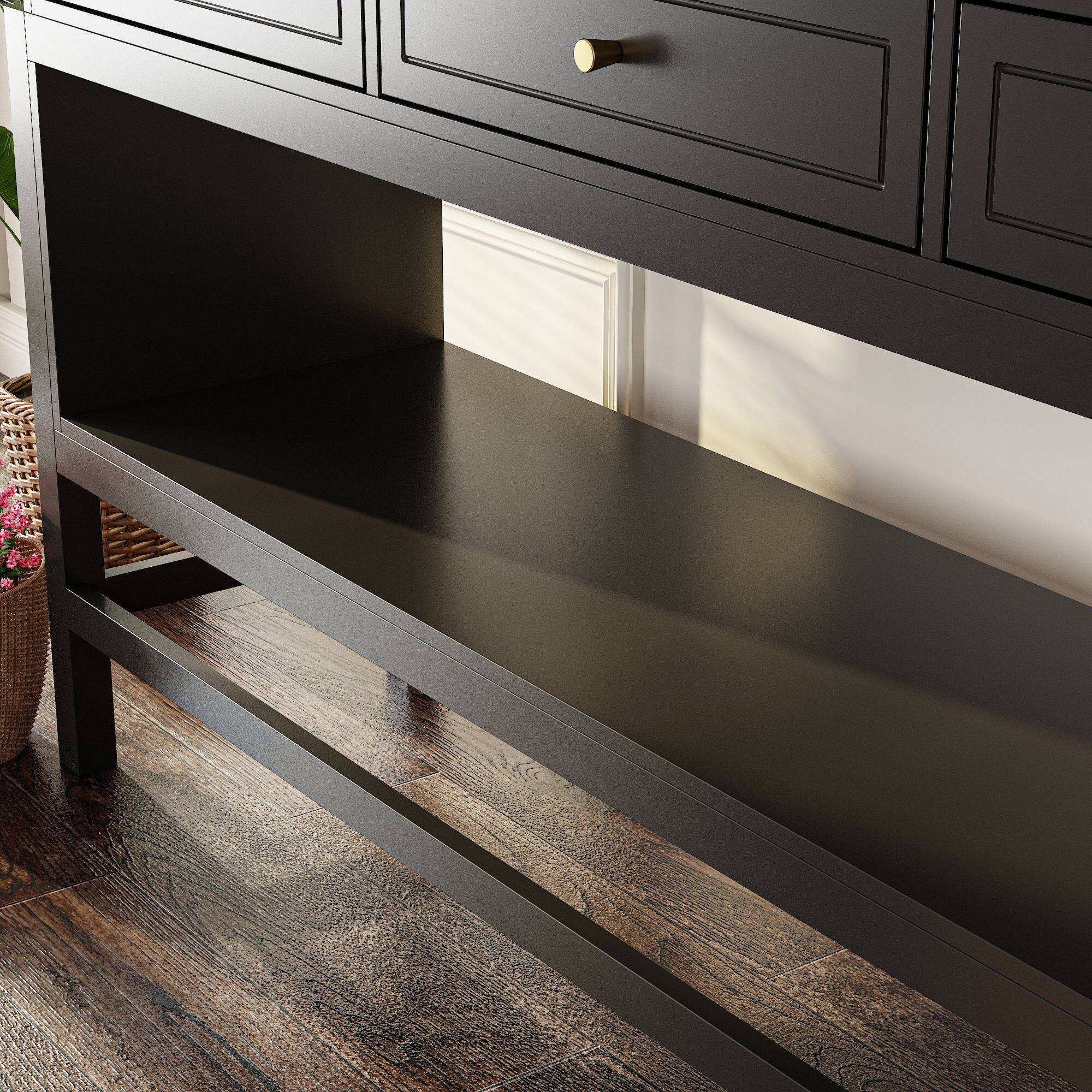 Alt View 9. Famapy - Tempered Glass Display Cabinet with Drawers – Modern Black & Gold Showcase for Living Room, Dining Room, or Study - Black.