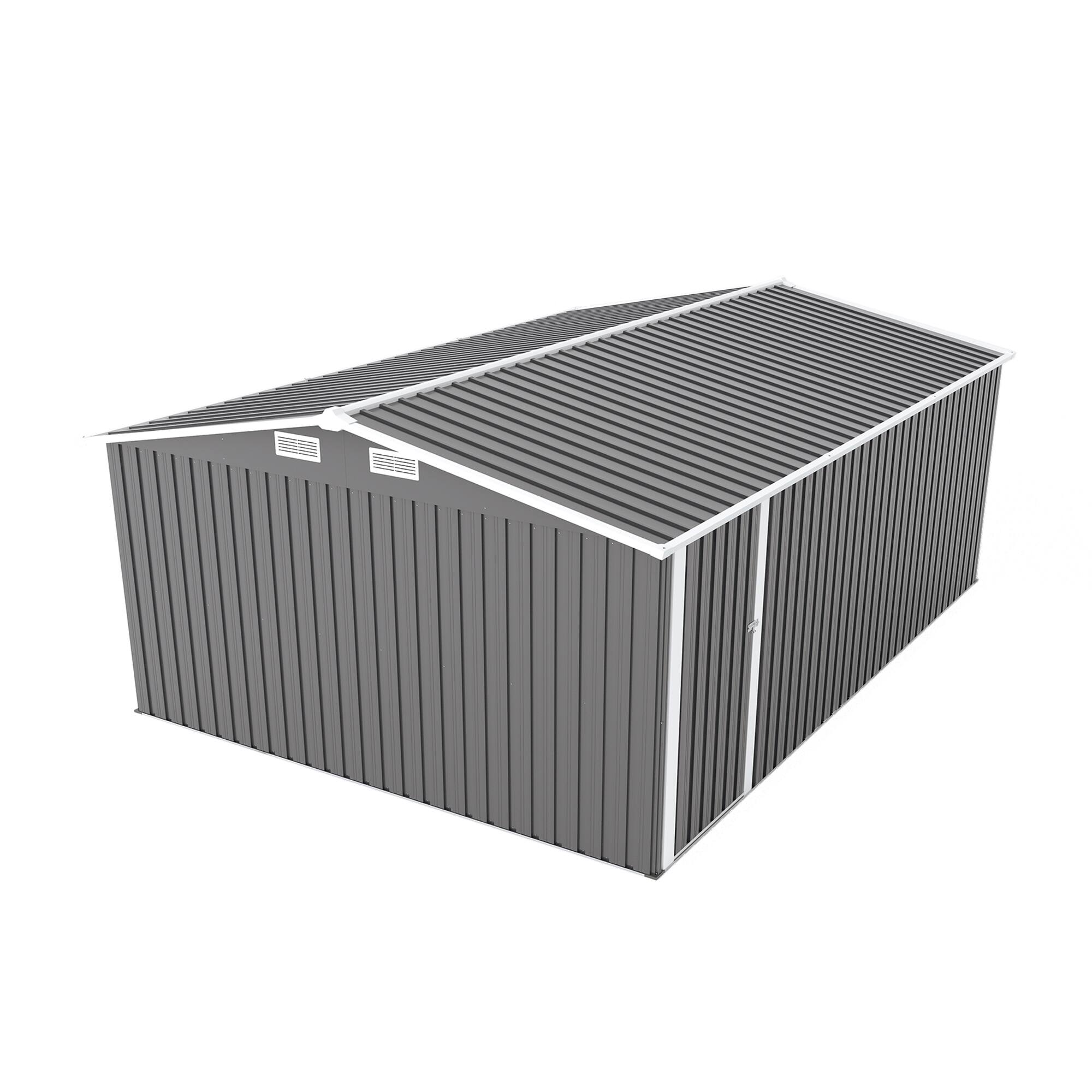 Alt View 8. Mondawe - 10×14 FT Outdoor Storage Shed with 3 Lockable Doors,4 Air Vents & Sloped Roof - Dark Gray.