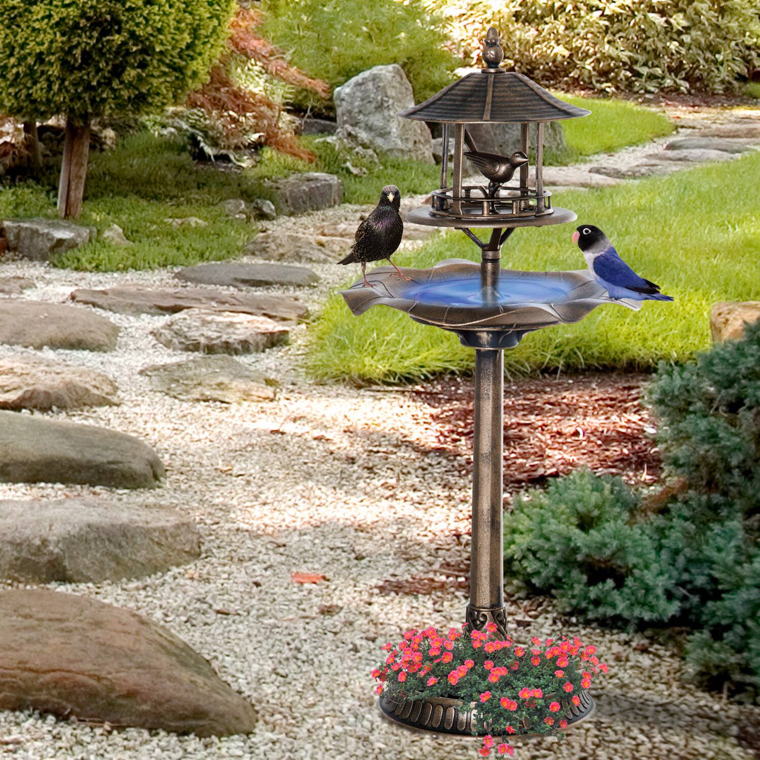 Alt View 1. Outsunny - in 1 Garden Bird Bath Bowl Pedestal with Bird Feeder, Large Water Basin - Antique Gold (Bronze).