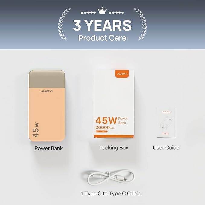 3 YEARS Product Care

IVOUL
IVOUL

45W Power Bank
20000mAh

Packing Box

IVOUL J2621 User Guide

1 Type C to Type C Cable