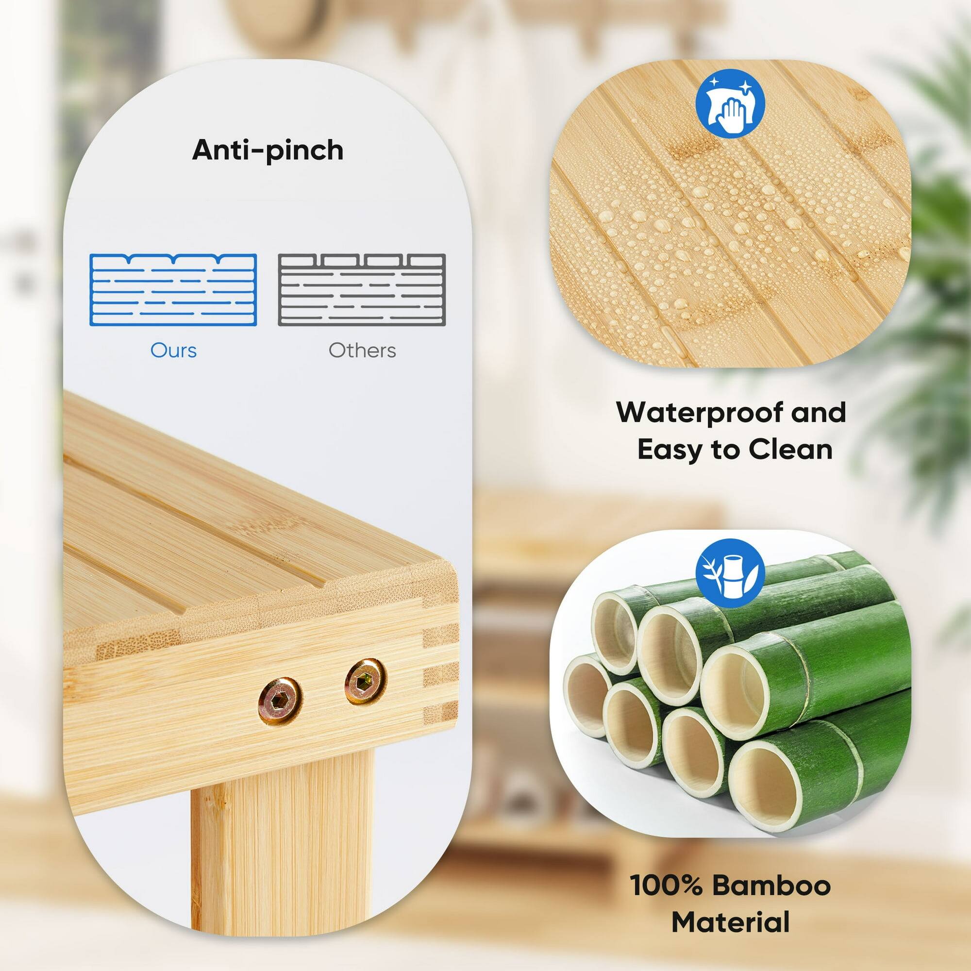 Anti-pinch  
Ours Others  

Waterproof and Easy to Clean  

100% Bamboo Material